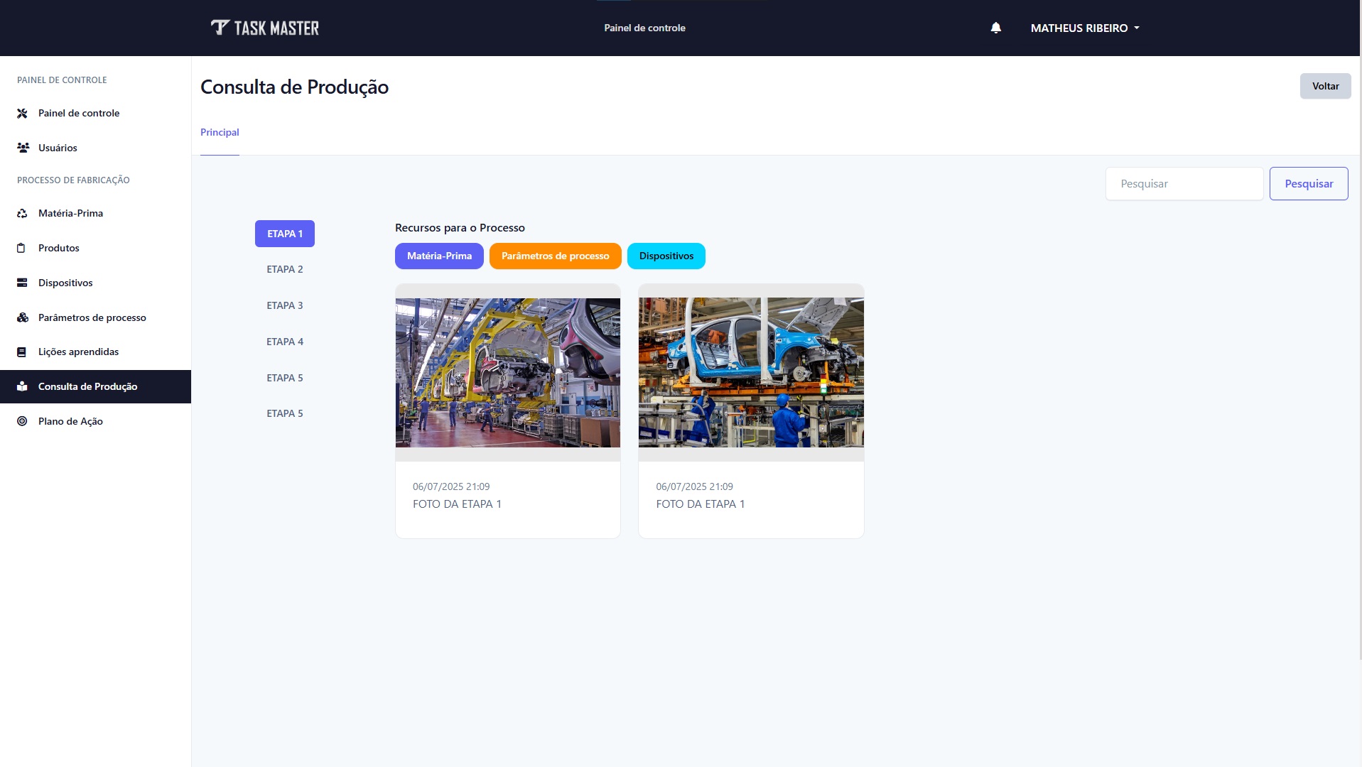 Consulta de Produção